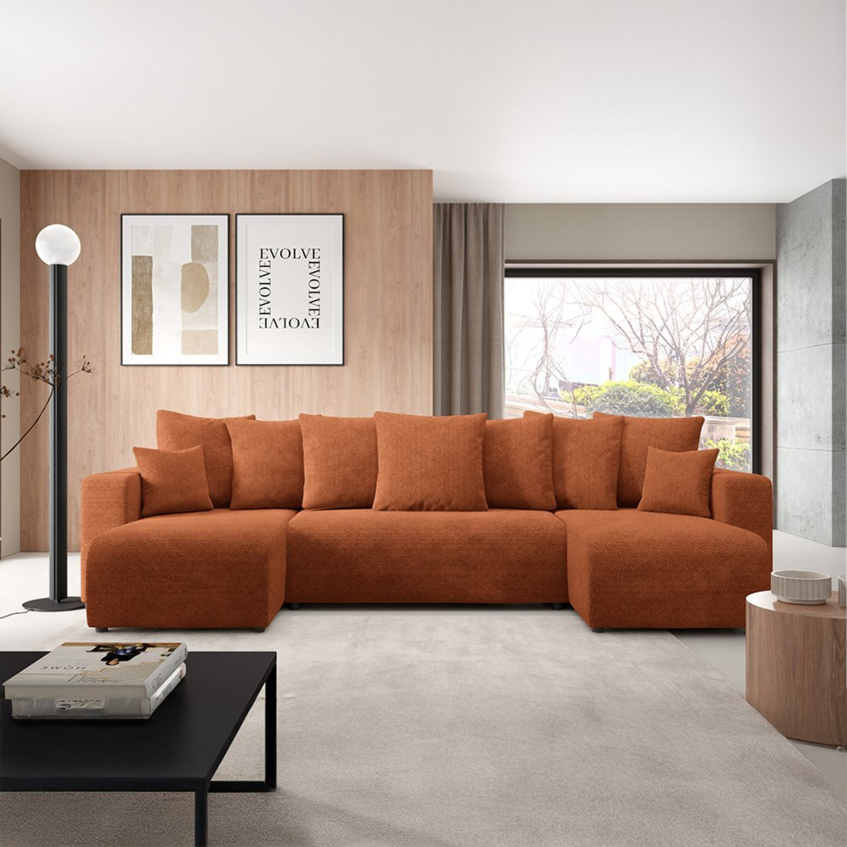 GLORIA - Canapé panoramique 6 places en tissu terra