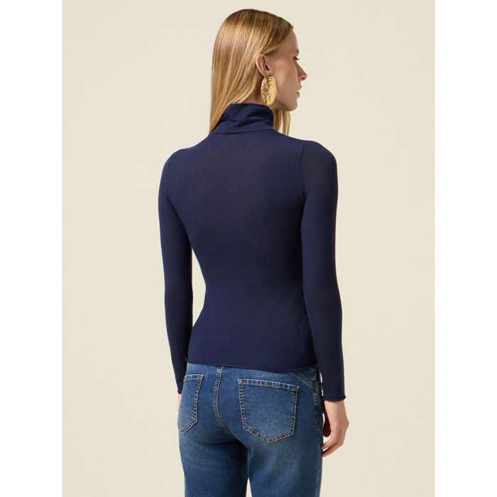 Oltre - T-shirt dolcevita misto modal - Blu