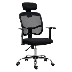 Vinsetto Silla de Oficina Giratoria Silla de Escritorio Ergonómica con Altura Ajustable Función de Inclinación Reposacabezas y Soporte Lumbar 63x62x109-117 cm Negro