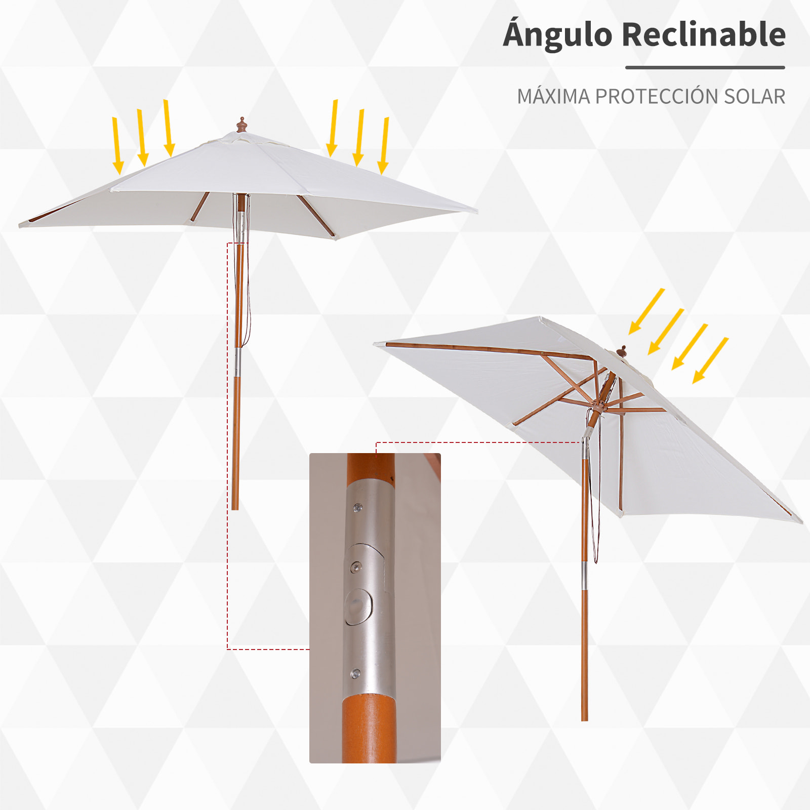 Sombrilla Ángulo Inclinable De Madera Bambú 2x1,5m Crema