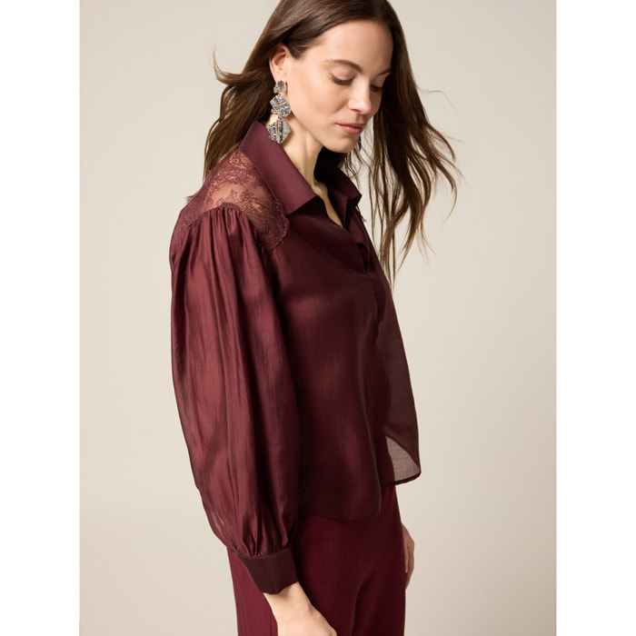 Oltre - Blusa con inserti in pizzo - Bordeaux