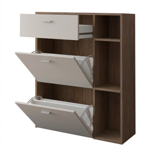 Scarpiera Mobile Portascarpe Salvaspazio Ingresso Con 2 Ribalte Doppia Profondità 1 Cassetto 3 Vani A Giorno 90x101.5x26 Cm Bianco Noce