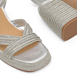 Sandalias de tacón de mujer Valle trenzada en acabado metalizado