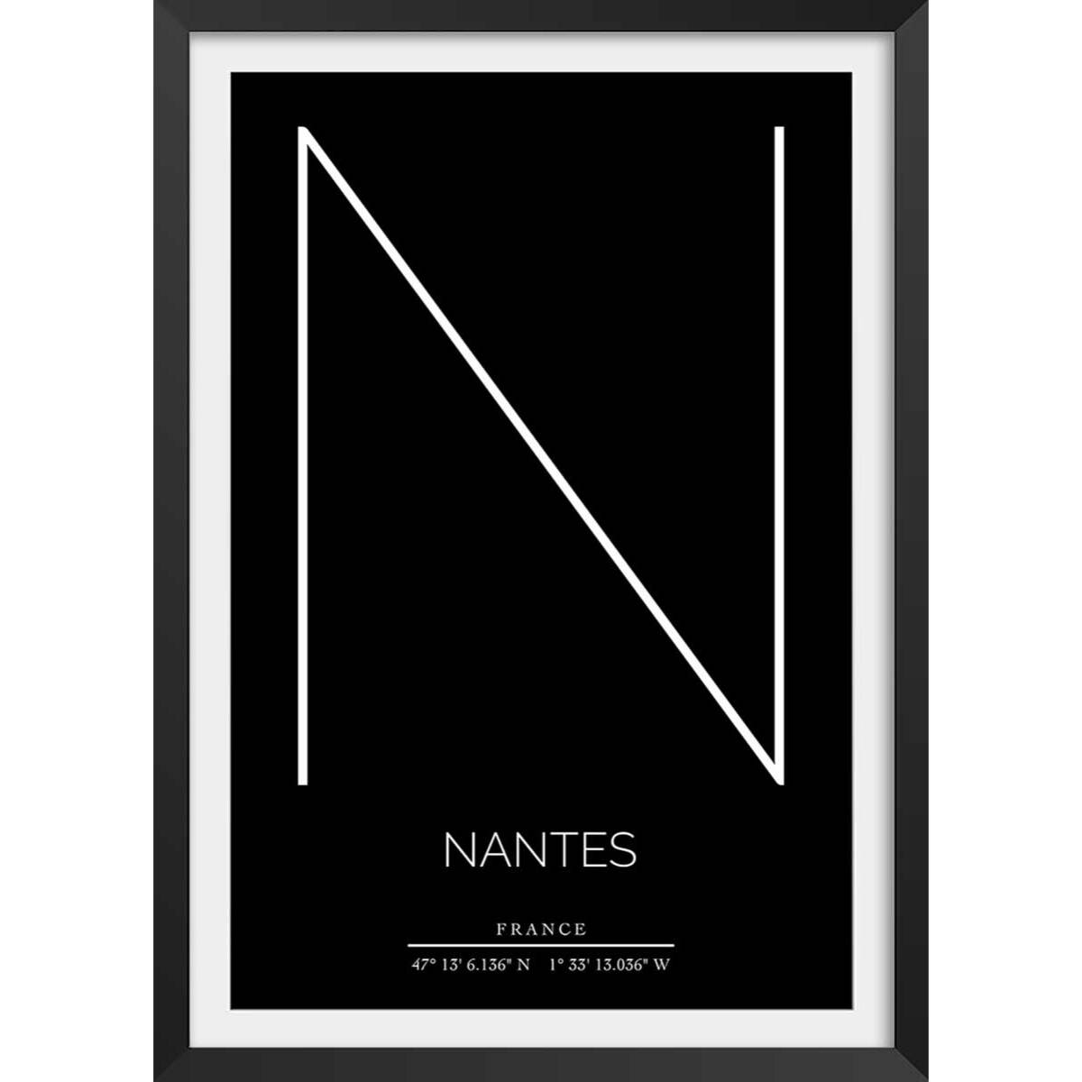 Poster n nantes Affiche + cadre en bois - Noir