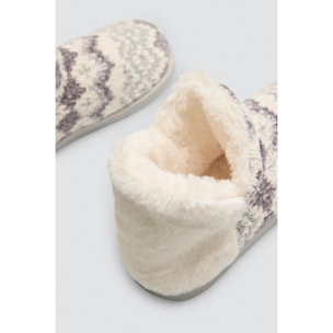 Stivali da casa con dettaglio in pelliccia con stampa etnica