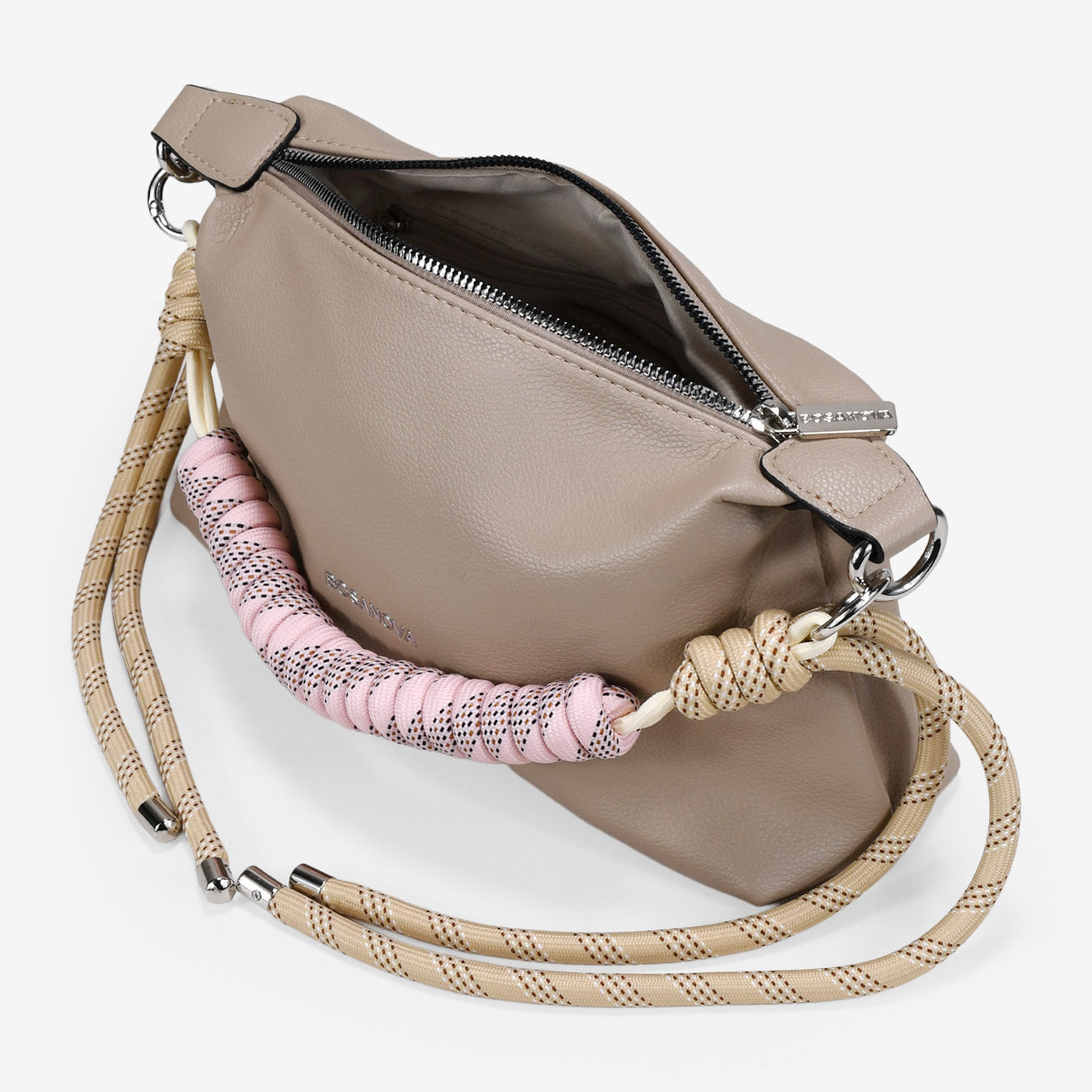 Bolso bandolera beige con asa corta de cuerda