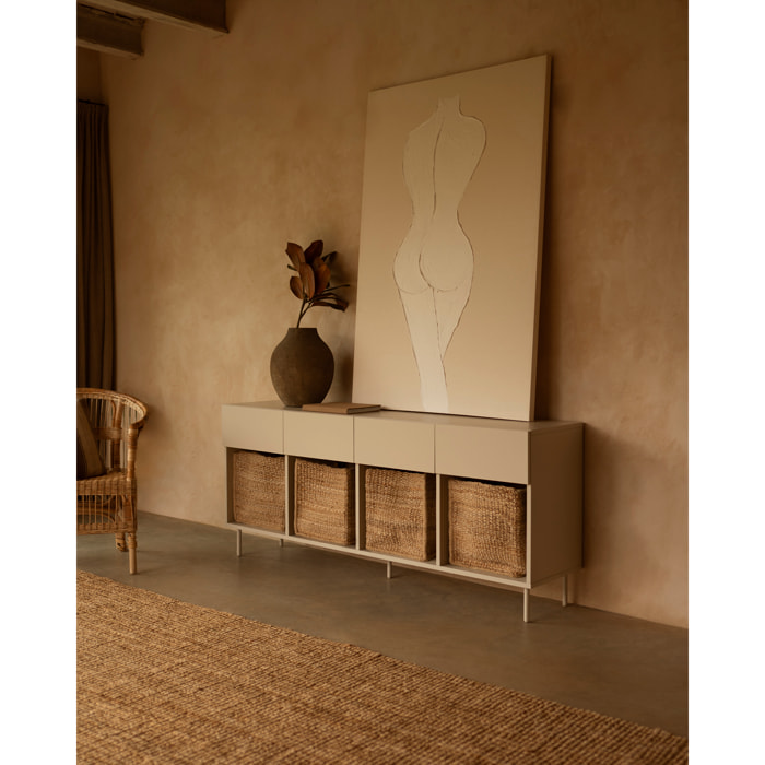 Buffet avec 4 tiroirs laqué en teinte sable de 176x40cm Hauteur: 75 Longueur: 176 Largeur: 40