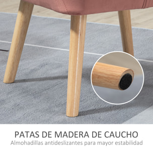 Butaca de Salón Moderna, Sillón Lectura Tapizado en Terciopelo con Asiento Ancho, Patas de Madera, Fácil Montaje, Sillón Relax para Sala de Estar, Dormitorio y Balcón, Rosa