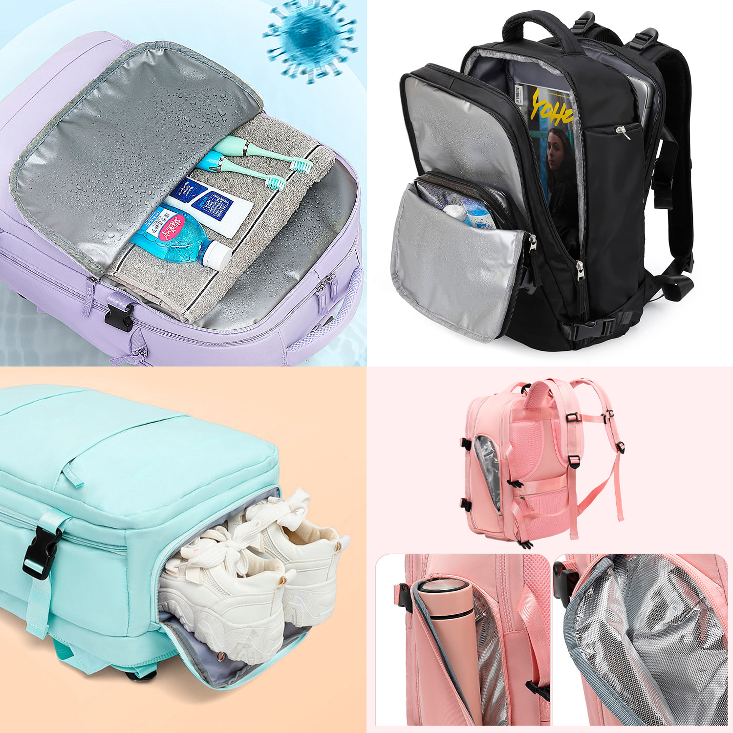 Zaino da cabina da viaggio di grande capacità con multicompartimento (scarpe, vestiti, portatile).