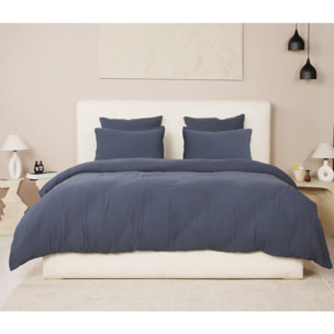 Parure housse de couette gaze de coton lavé bleu petrole