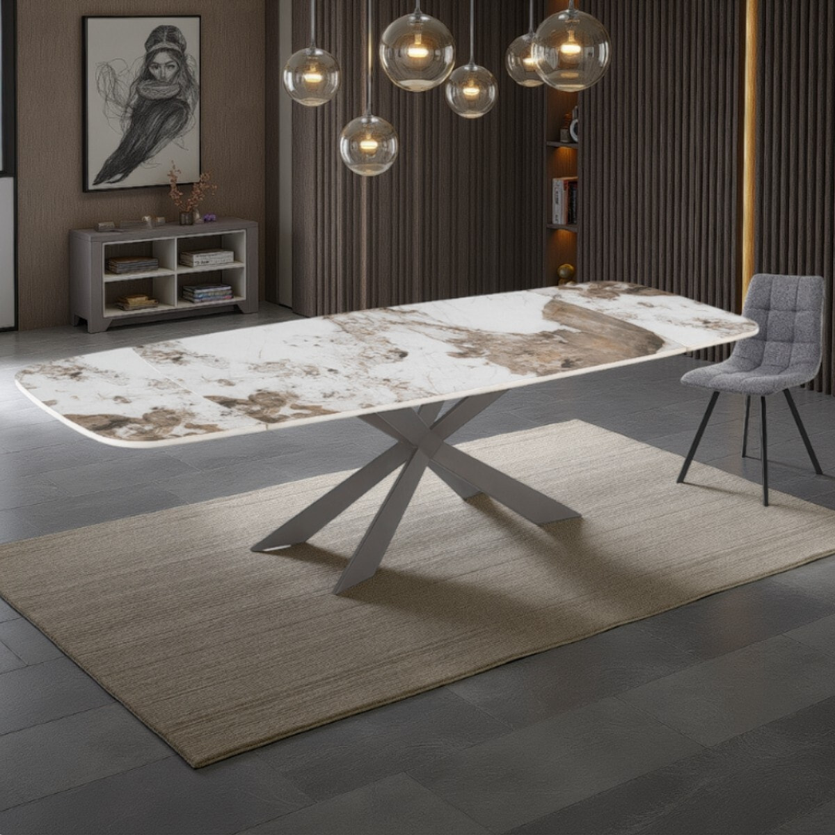 Tomasucci GEMY 120 ONICE MARBLE - PLATINE table ovale extensible