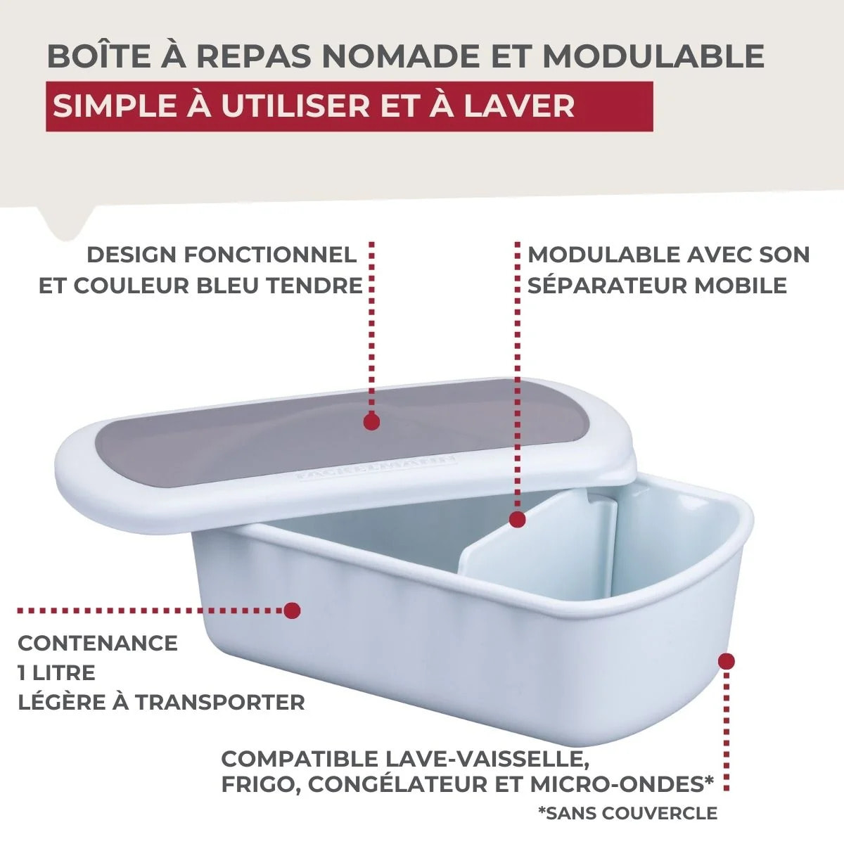 Lunchbox Bleue à compartiment réglable sans BPA Fackelmann Storage