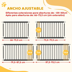 Barrera de Seguridad para Perros Pequeños Extensible 67-93,5 cm, Altura 45 cm, para Puertas y Escaleras, Puerta para Perros con Montaje a Presión, 2 Extensiones 7/14 cm, Negro