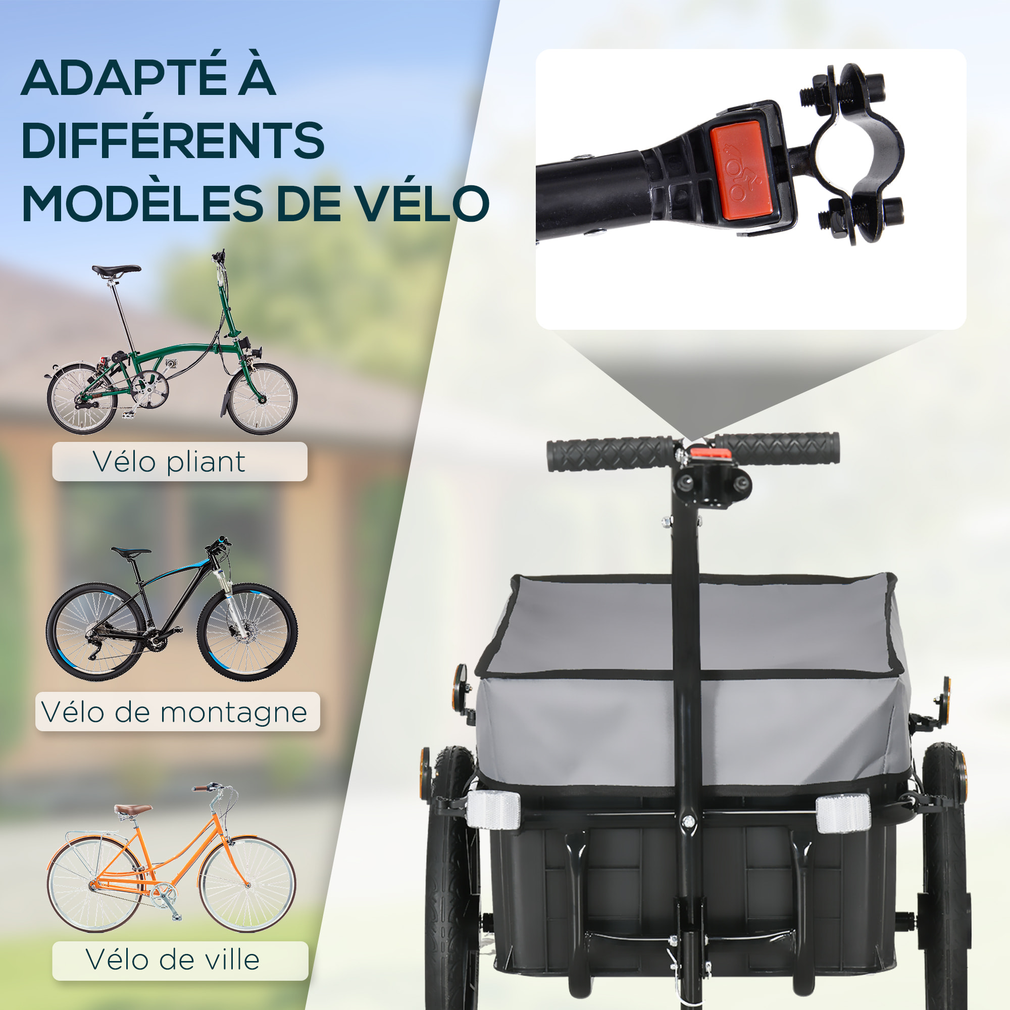 Remorque vélo remorque de transport pour vélo 144L x 59l x 80H cm barre d'attelage universelle acier oxford noir