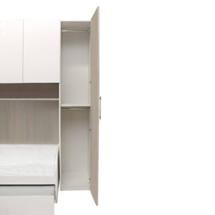 Cameretta completa con armadio 6 ante e divano letto con secondo letto estraibile, 293 x 90 x 247, Bianco