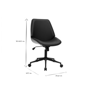 Chaise de bureau à roulettes noire et bois foncé DOUGLAS