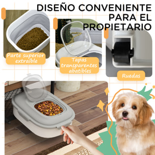 Contenedor de Comida para Perros Plegable 25L Contenedor de Pienso con Ruedas Taza Medidora Cuenco Plegable y Cuchara Contenedor de Comida para Mascotas Gatos Gris