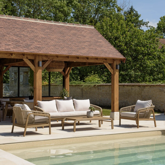 CELESTIN - Salon de jardin 5 places bois acacia/cordage synth. beige