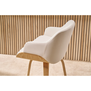 Tabouret de bar design pivotant 360° blanc et bois clair H65 cm LUCIEN