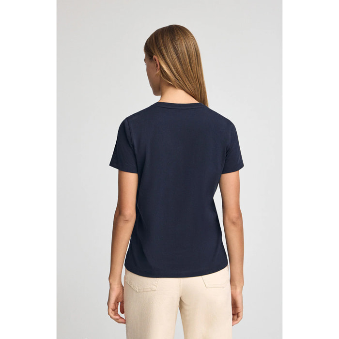 Camiseta azul marino con cuello de pico y logo Rigby Go Gold