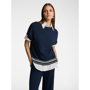 Elena Mirò - Camisa de manga corta con borde de rayas - Azul