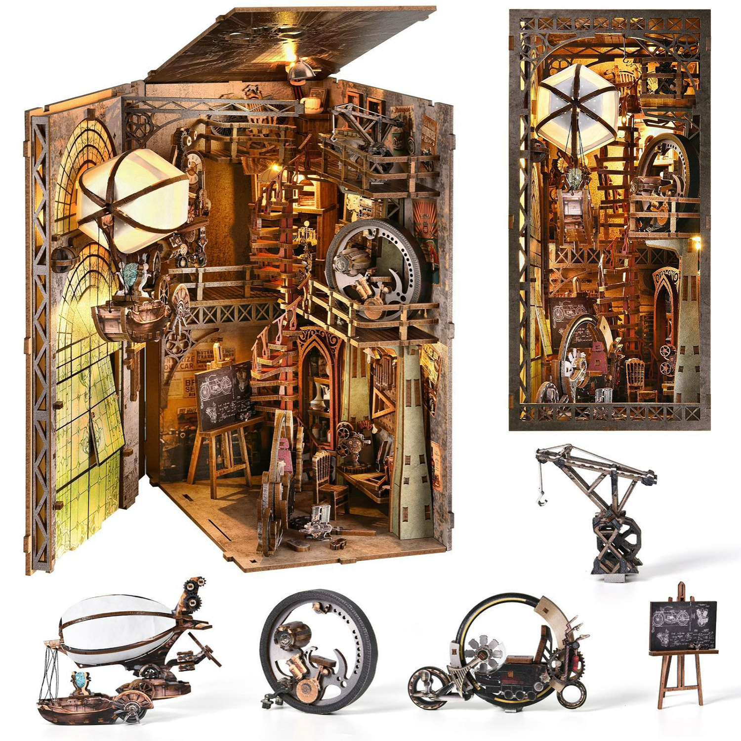 El almacén del Tio Pete. Book Nook de madera, diseño 3D realista con gran detalle, cubierta y luces led.