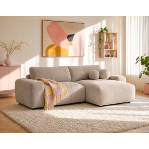 Constance - Canapé d'angle réversible 4 places convertible avec coffre en velours gaufré - Beige