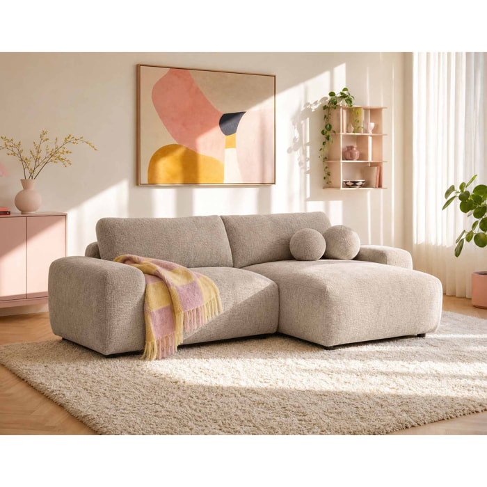 Constance - Canapé d'angle réversible 4 places convertible avec coffre en velours gaufré - Beige
