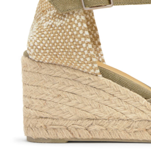 Alpargata de cuña 6 cm en lona de algodón con pala en v y cintas