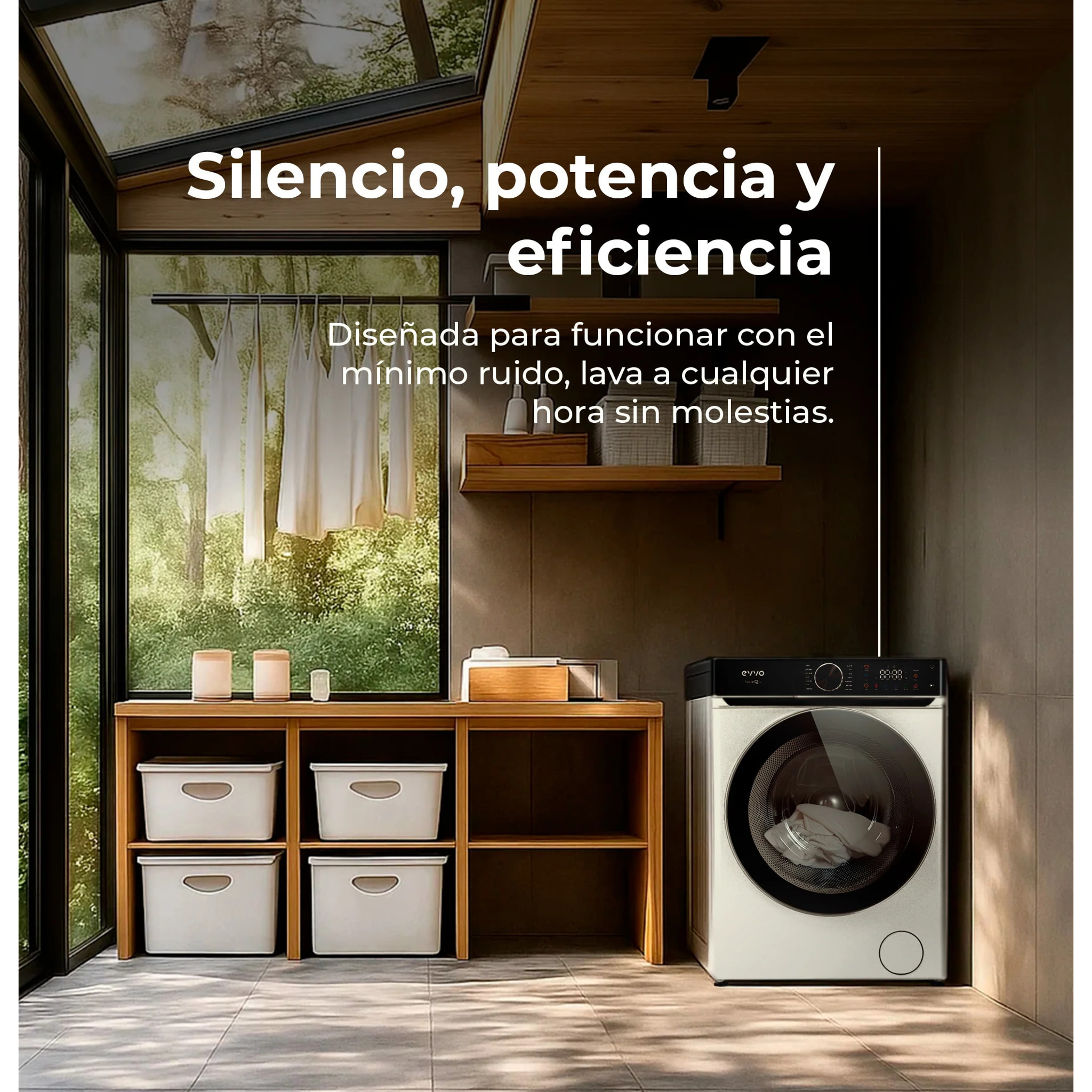 EVVO Lavadora 12 kg Nova Q12, 1400 rpm, Clase A, Motor Inverter eDRIVE, 14 programas, vapor Steam Wash, lavado rápido 15', blanca.