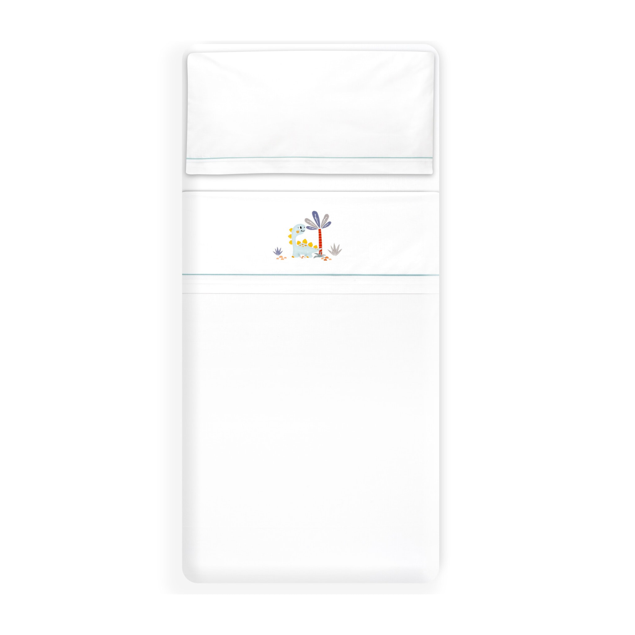 Triptico Cuna Estampado Dinosaurio Palmera + Broche Bco/Verde