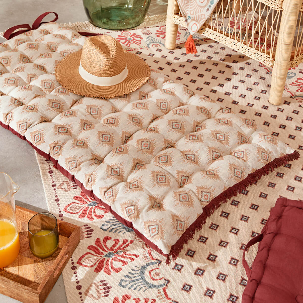 Coussin de sol "Ikat" jacquard lin 60x120cm