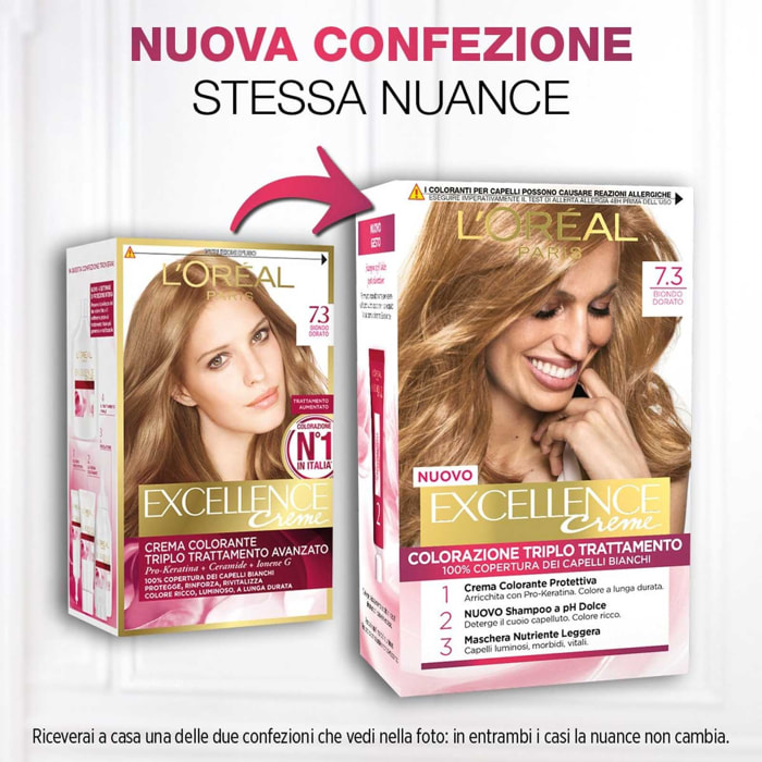Tinta Capelli 7.3 Biondo Dorato Excellence Colorazione Permanente Triplo Trattamento