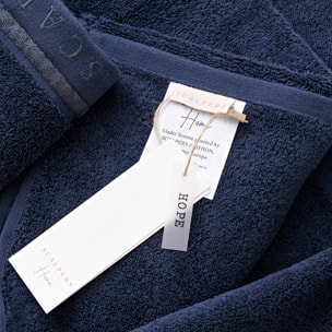 Set 6 toallas baño (2x tocador 30x50cm + 2x manos 50x90cm + 2x baño 70x140cm) 450gsm en algodón azul con gris scalpers home