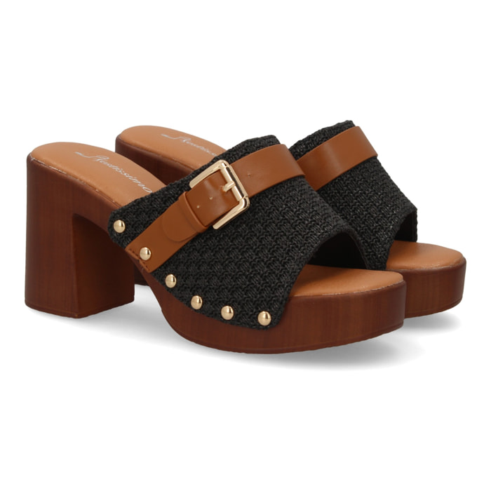 Sandalia mujer tacón madera ancho con hebilla