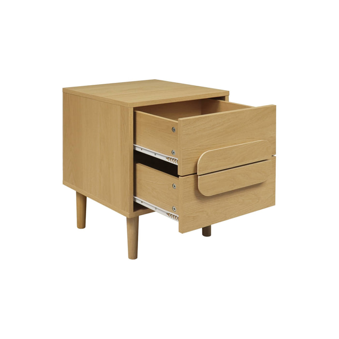 Table de chevet vintage décor bois de chêne 2 tiroirs L 40 x P 40 x H 50cm - Juliana