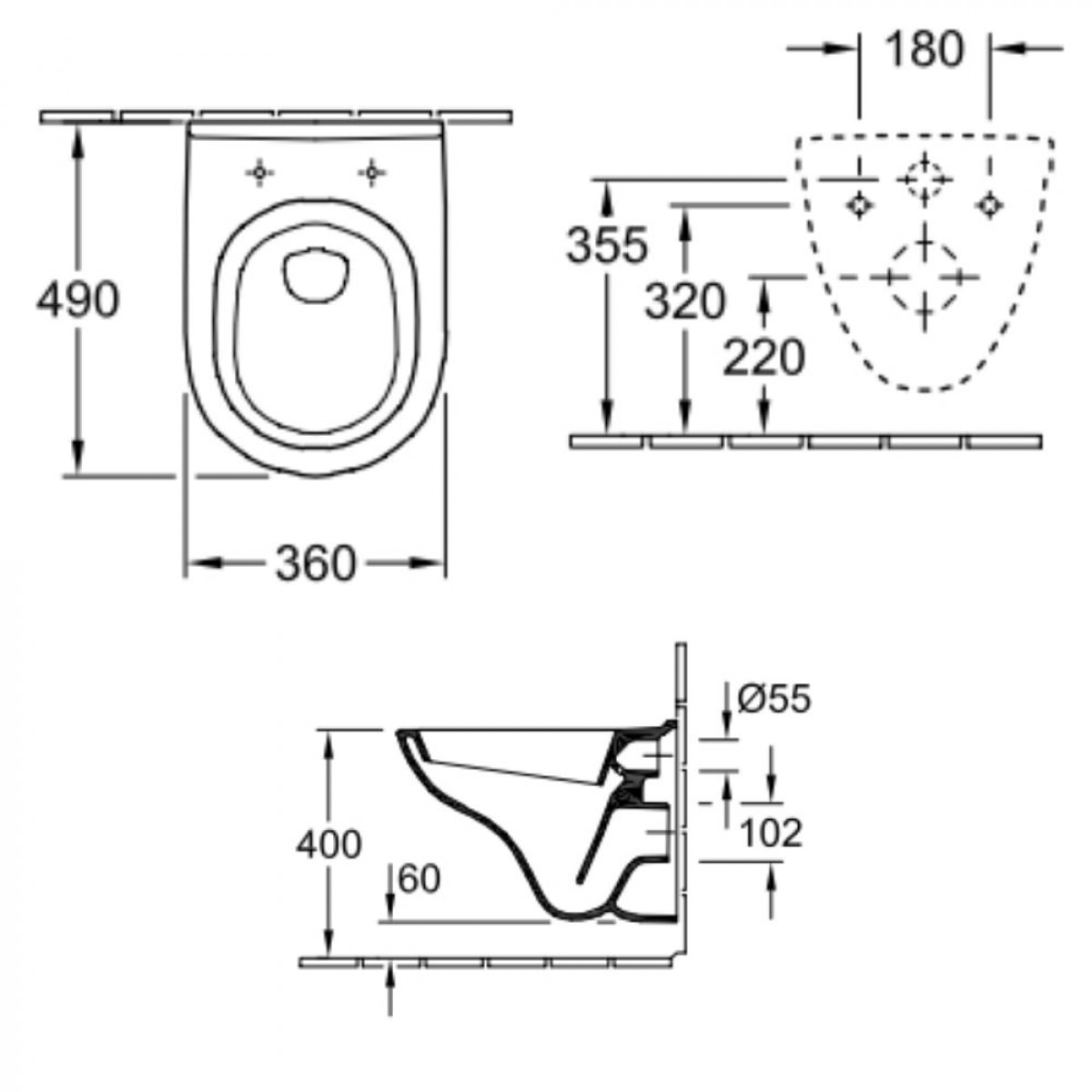 WC suspendu compact avec bride O.novo avec abattant