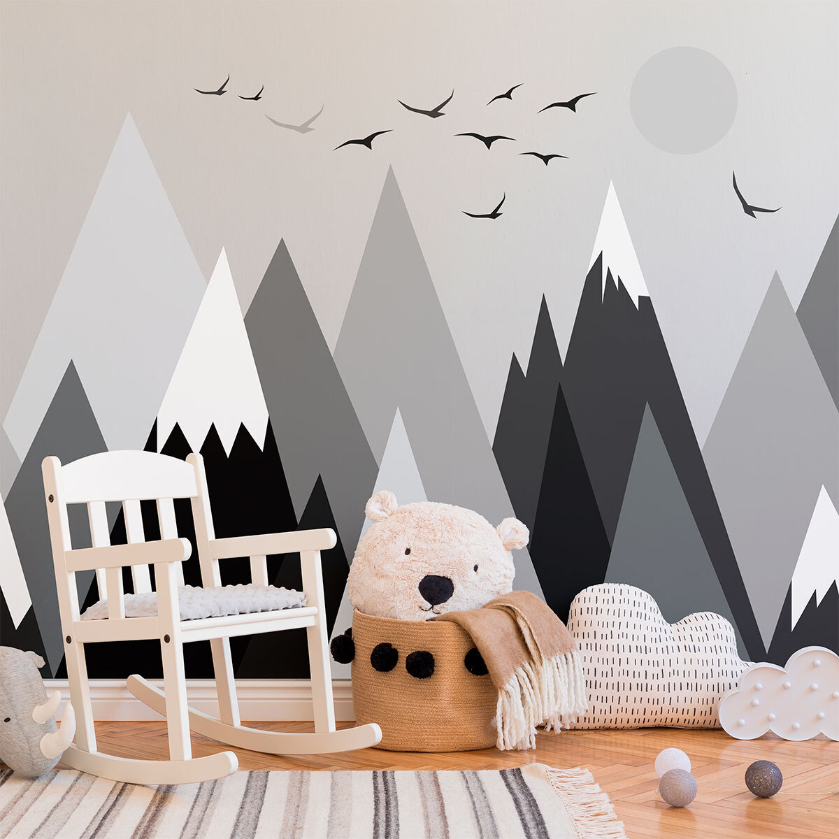 Stickers muraux enfants - Décoration chambre bébé - Autocollant Sticker mural géant enfant montagnes scandinaves REBEKA