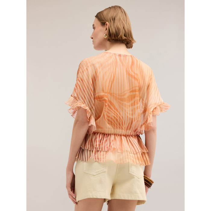 Motivi - Blusa estampada con volantes - Rosa