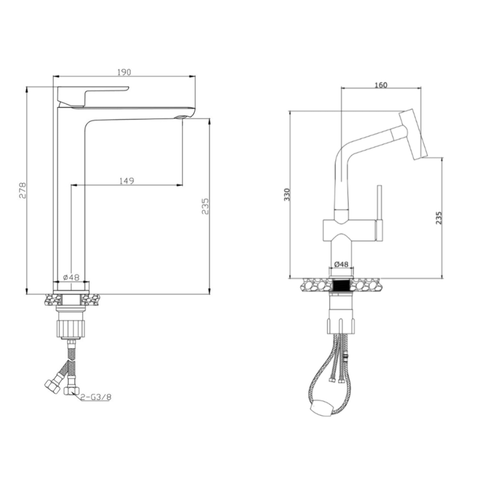Mood set mitigeur lavabo XL + mitigeur cuisine Ceramia Timeless acier inoxydable, douchette extractible, noir mat (SATBSMTKLBMC)