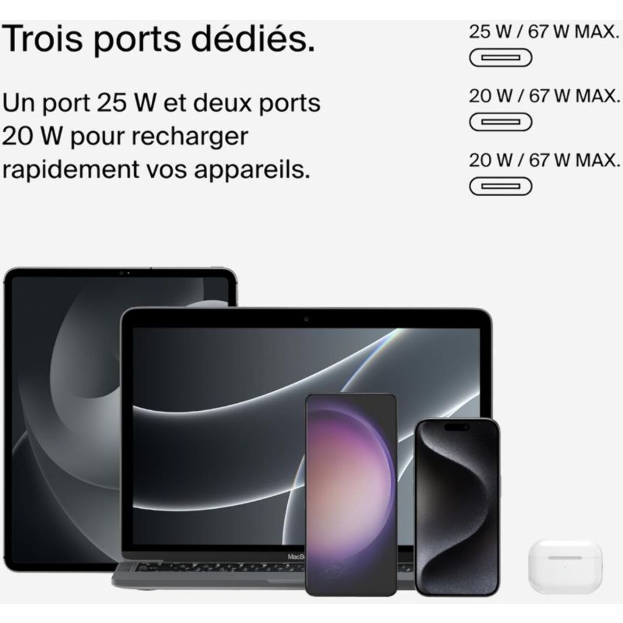 Chargeur ordinateur portable BELKIN 3 port USB-C 67W PPS Technologie