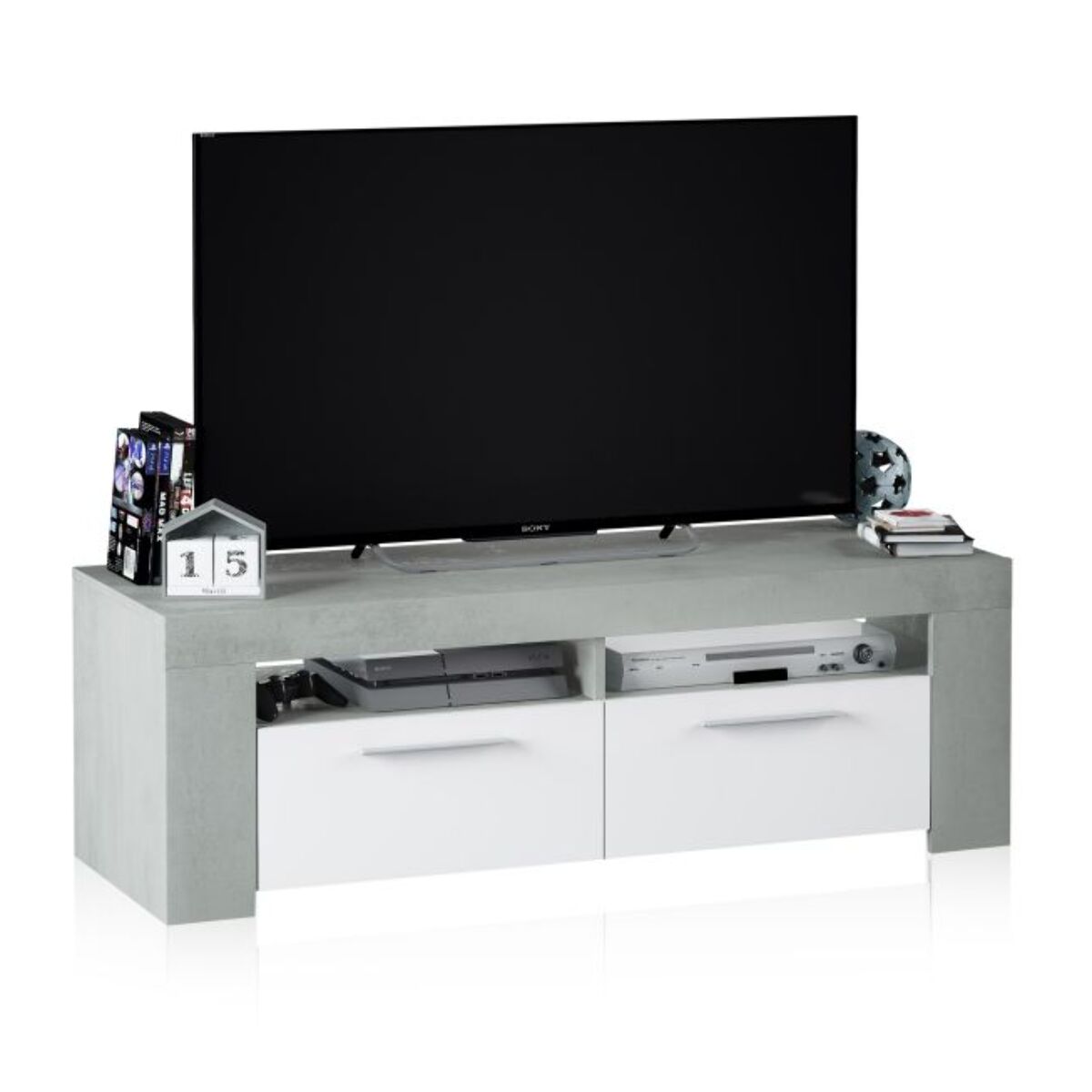 Mueble TV Dara Blanco Artik (Blanco Mate) - Gris Cemento