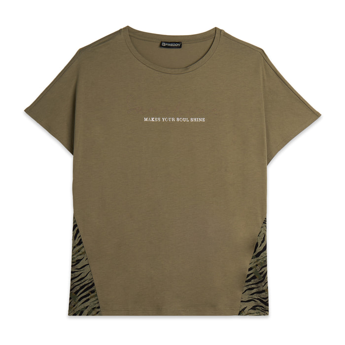 T-shirt maniche a kimono con stampa fantasia sui fianchi