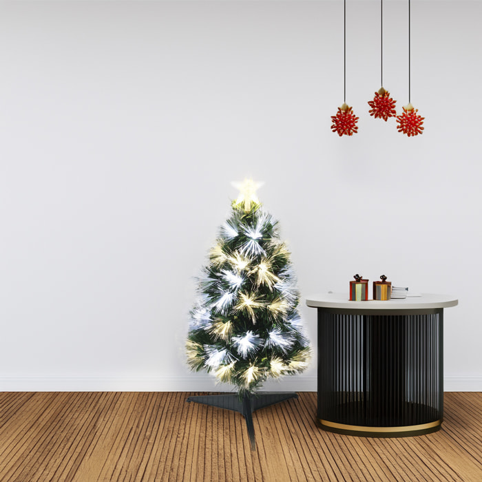 Árbol de navidad de fibra óptica con 60 luces led blanco y blanco cálido y 8 funciones de color h.60cm