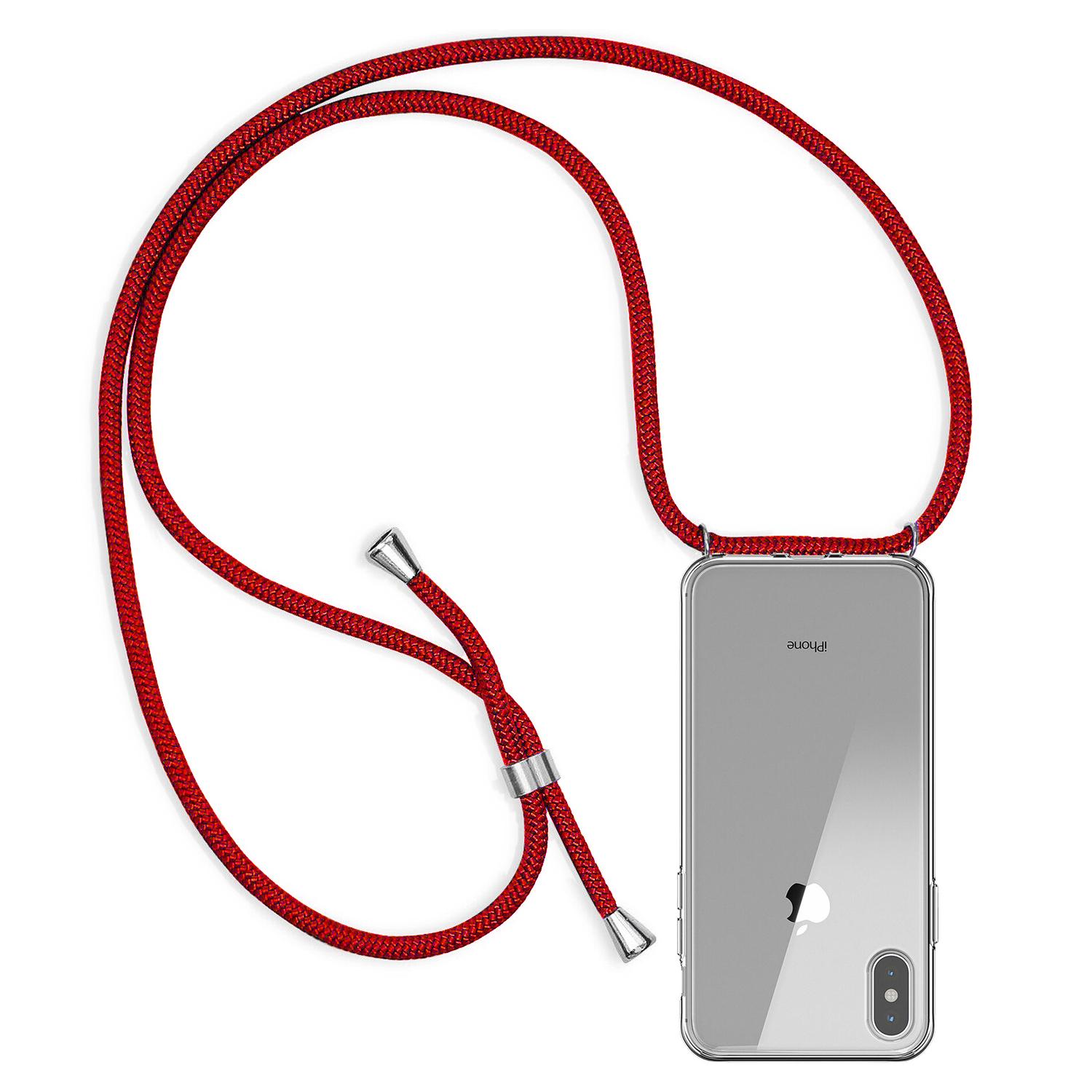 Custodia trasparente per iPhone X con pendente in nylon. Accessorio moda, vestibilità perfetta e massima protezione