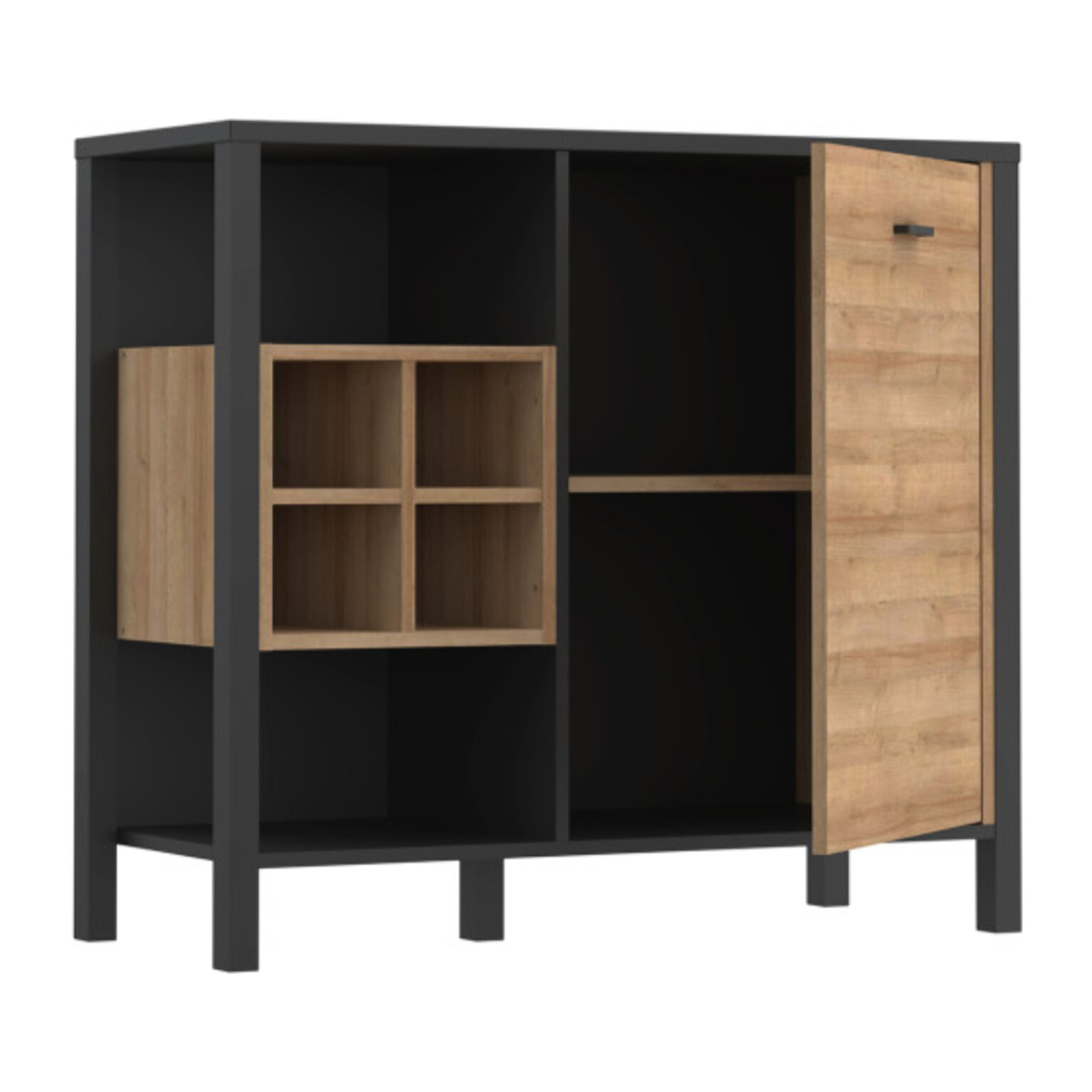 Buffet de rangement 1 porte 4 niches en bois effet chêne - MIAMI