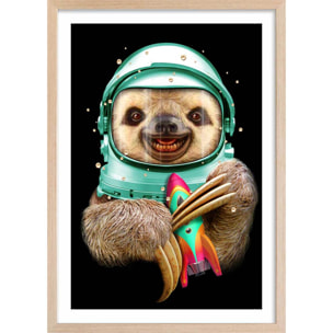 Affiche enfant spacesloth  Affiche + cadre en bois - Chêne