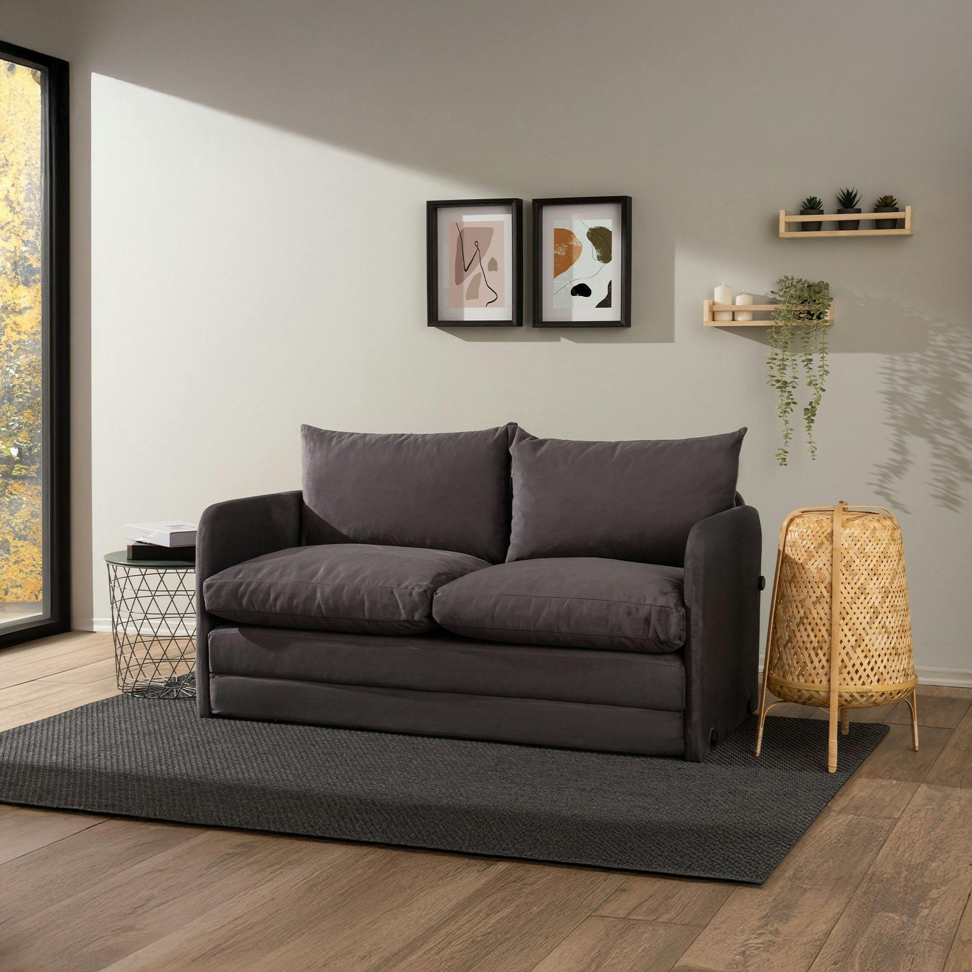 Canapé-lit en tissu gris, 2 personnes 140 cm ORURO
