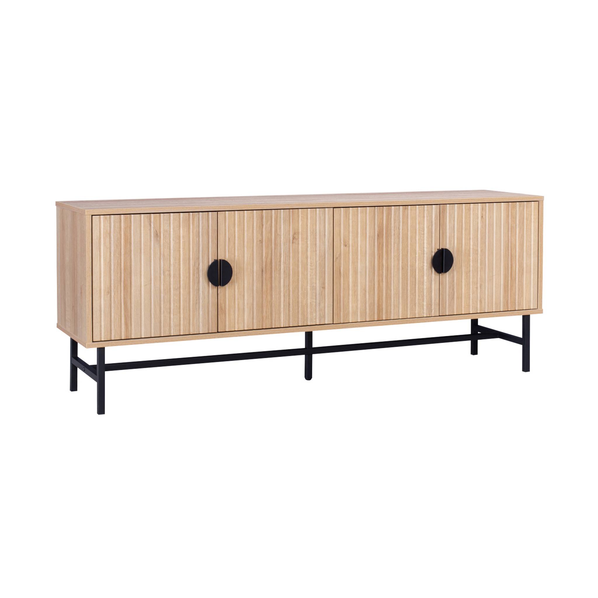 Meuble TV. Bazalt. effet chêne. quatre portes. deux étagères. L 157.5 x l 39 x H 60cm