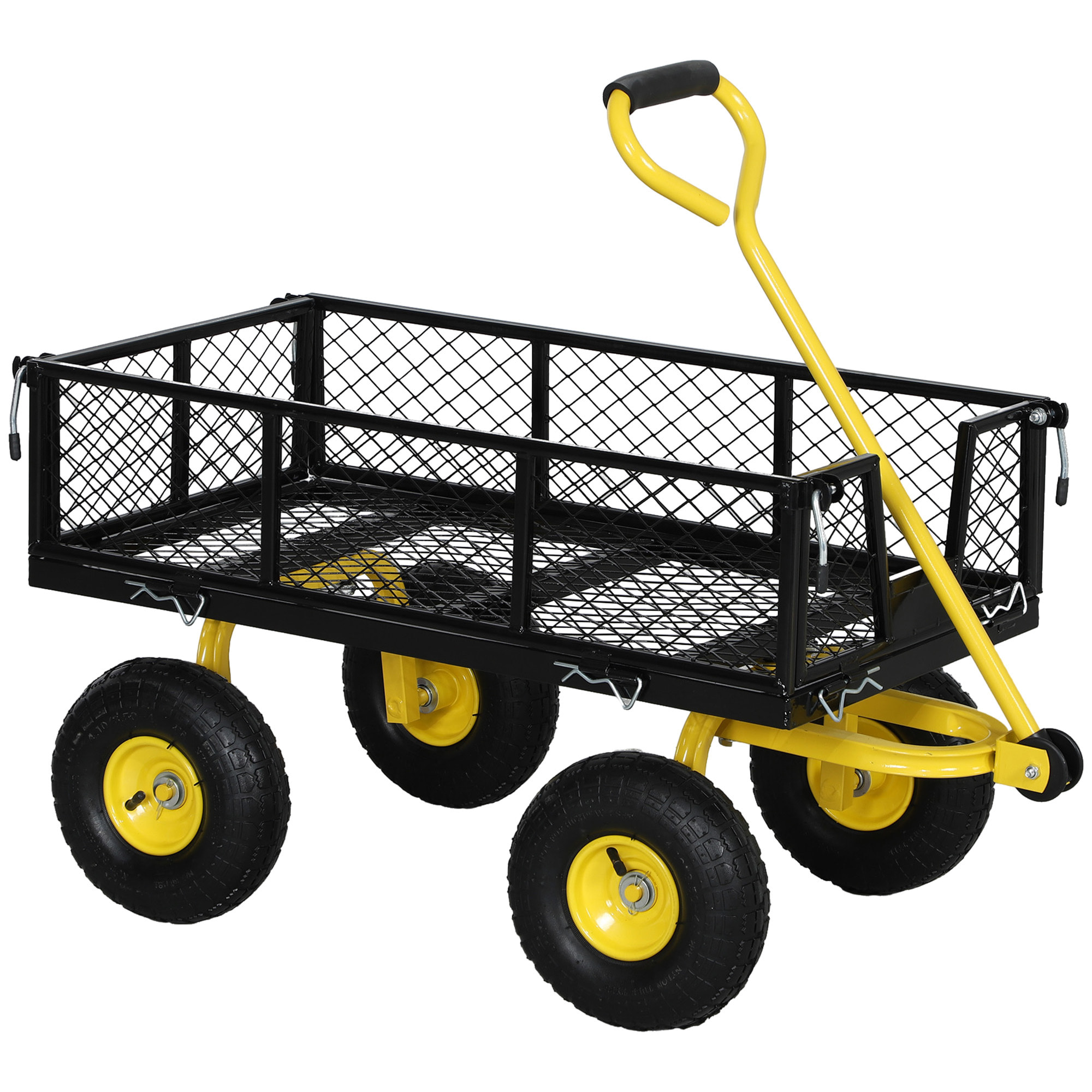 Carro de Jardín Basculante Carga 200 kg Carro para Playa con Paneles Laterales Desmontables Mango Giratorio de 180° y 4 Ruedas Neumáticas Grandes de Goma Negro y Amarillo